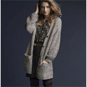 CAbi Womens Grey Oversized Chunky Ribbed Knit Fleck Embrace Cardigan Size Small